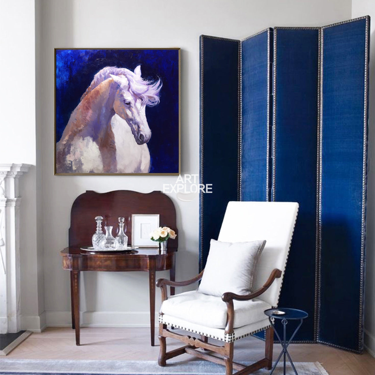 Large White Horse Painting On Canvas Big Horse Wall Art Modern Horse Art