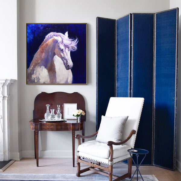 Large White Horse Painting On Canvas Big Horse Wall Art Modern Horse Art