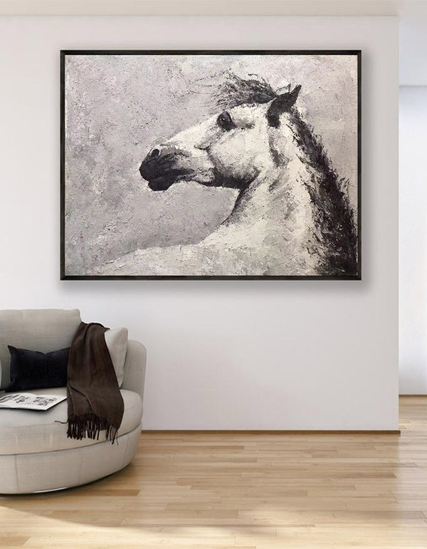 Horse Acrylic Painting White Horse Art Framed Horse Art Horse Portrait Painting