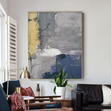 Large Blue Abstract Painting On Canvas Grey And Blue Abstract Artwork Gray And Yellow Canvas Art Oversized Modern Paintings For Living Room