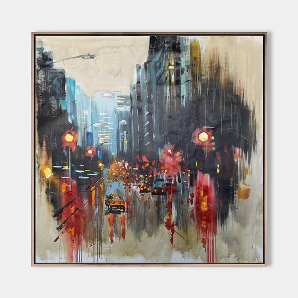 City Art Night Canvas Painting Big Acrylic City Square Painting Cityscape Art