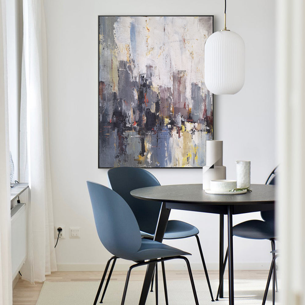 Abstract City Skyline Painting Big Modern Chicago Cityscape Art Urban Painting 