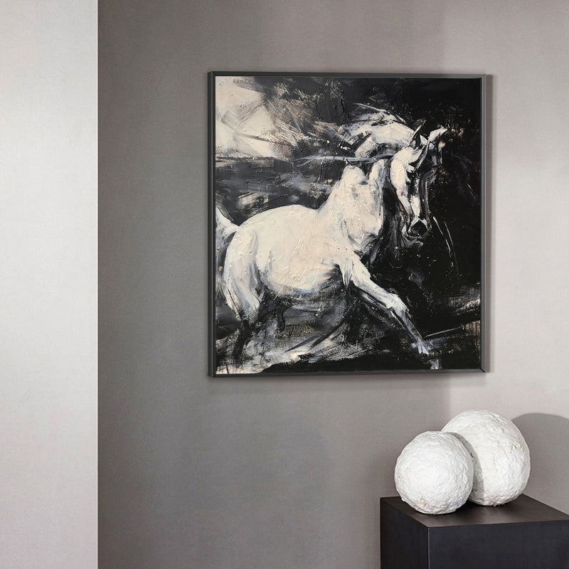 Large Running Horses Painting Black And White Horse Art Extra Large Abstract Horse Wall Art