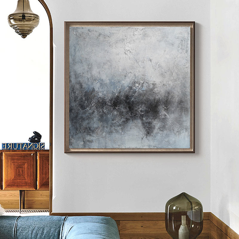 40 x 40 light Blue And Black Modern Abstract landscape Art On Canvas