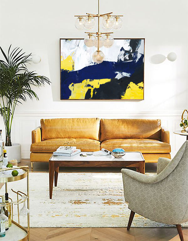 Modern Abstract Canvas Wall Art Yellow Blue Canvas Art Bedroom Canvas Art