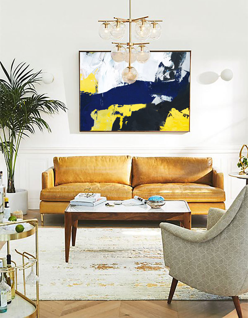 Modern Abstract Canvas Wall Art Yellow Blue Canvas Art Bedroom Canvas Art