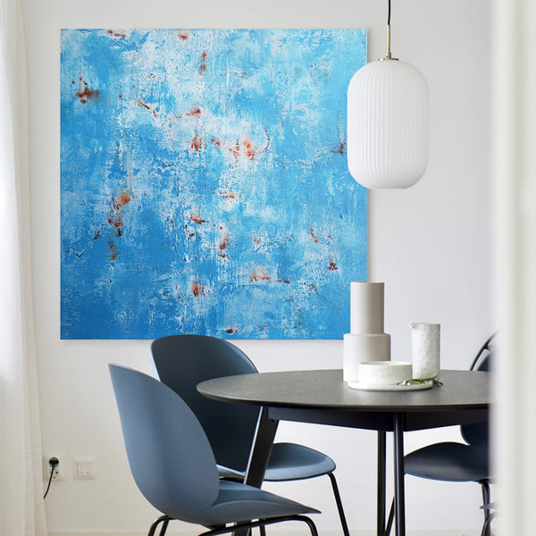 40 x 40 Light Blue And Rust Wall Art Original Canvas Painting For Sale