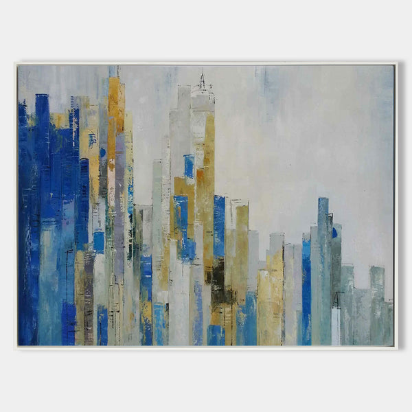 Skyline Abstract Painting With Acrylic Chicago Cityscape Canvas Art Large city painting 