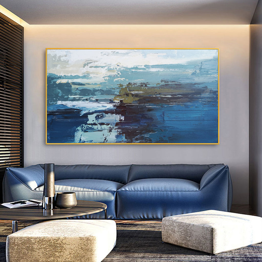 Panoramic Blue Ocean Painting Acrylic Large Coastal Wall Art Canvas 