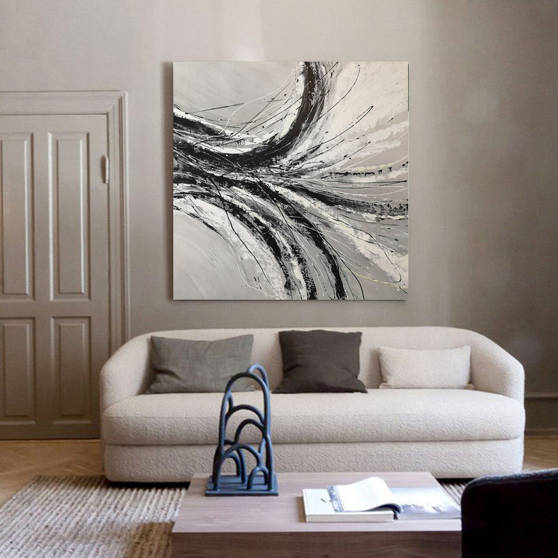 40 x 40 Abstract Modern Art Paintings Square Black And White Canvas Art
