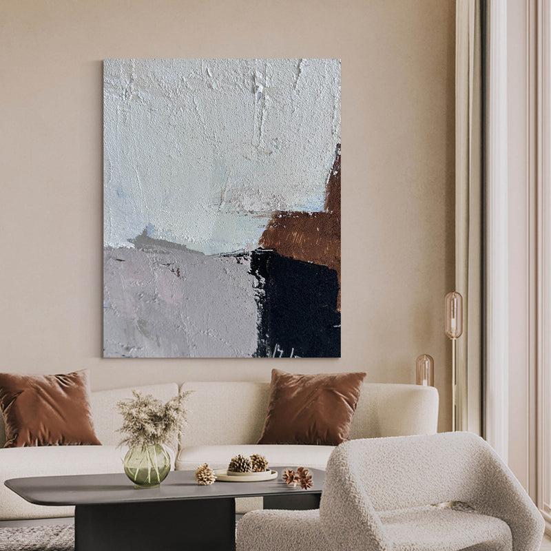 Grey Abstract Wall Art, Brown Abstract Canvas Wall Art, Large Abstract Acrylic Painting For Sale