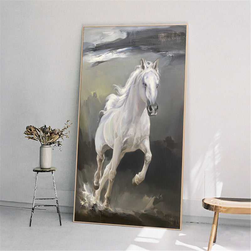 Contemporary Running White Horse Art Big Horse Oil Paintings On Canvas Horse Modern Wall Art