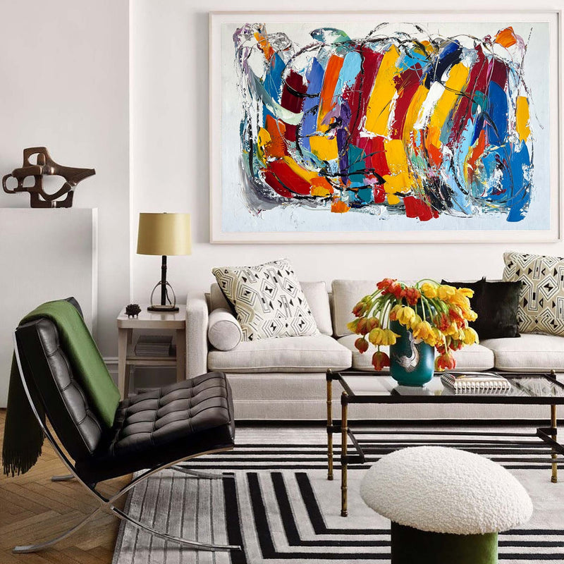 Colorful Abstract Art Large Modern Interior Canvas Art Long Horizontal Wall Art For Wall Decor