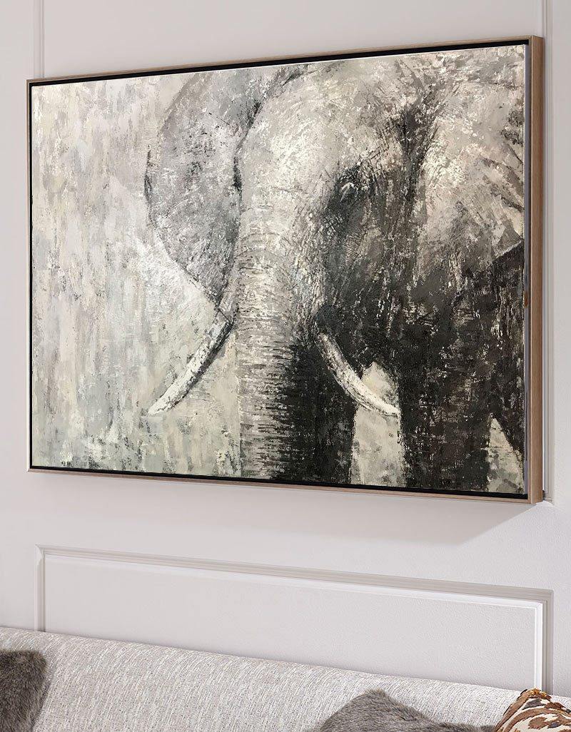 Elephant Painting Large Elephant Wall Art Elephant Gray Paint On Canvas