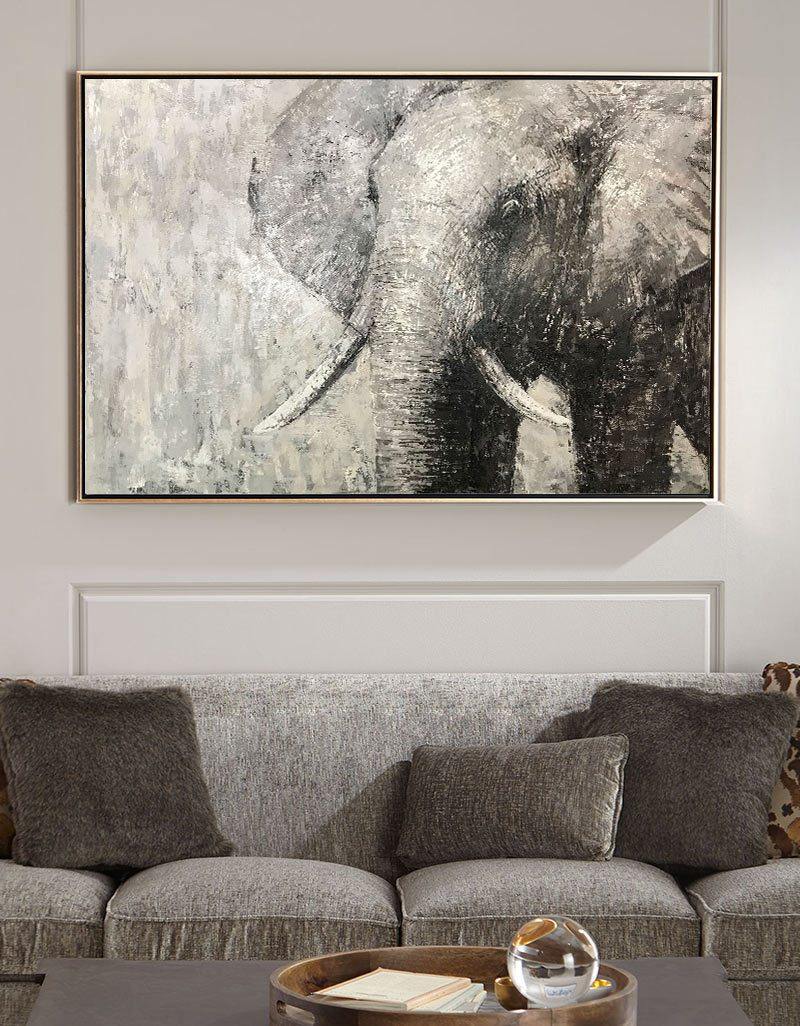 Elephant Painting Large Elephant Wall Art Elephant Gray Paint On Canvas