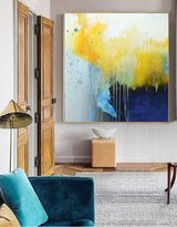 Modern Abstract Painting Large Blue Yellow Wall Art Oversized Abstract Art