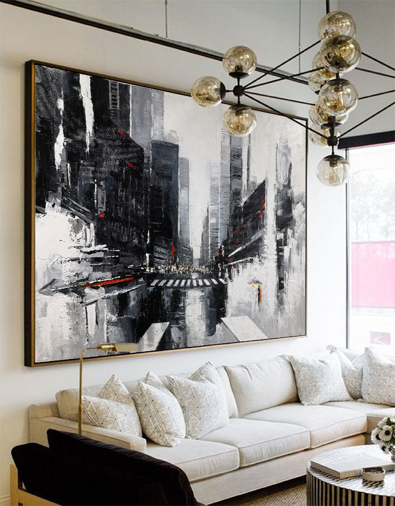Acrylic City Landscape Painting Big Abstract Cityscape Painting Black And White