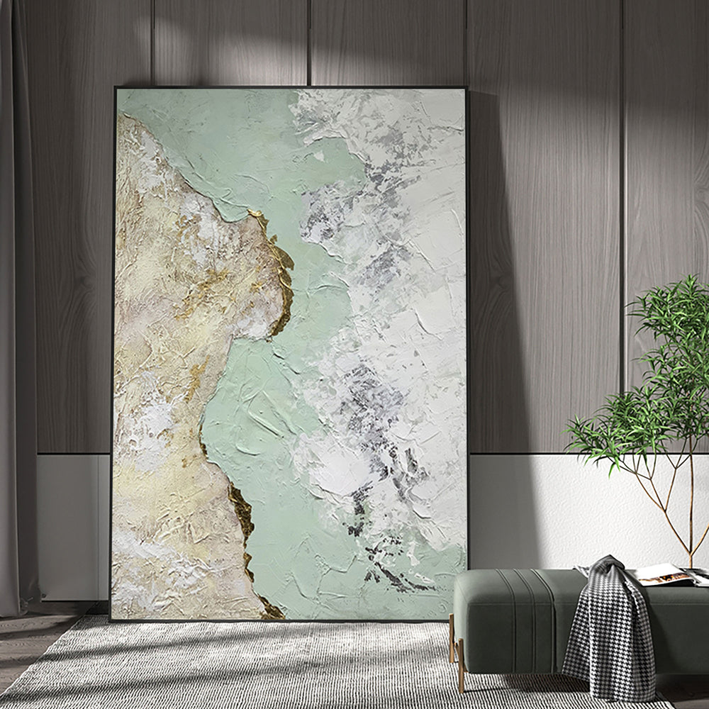 Abstract Green And Gold Canvas Painting Large Original Acrylic Abstract Canvas Art Modern Abstract Painting 