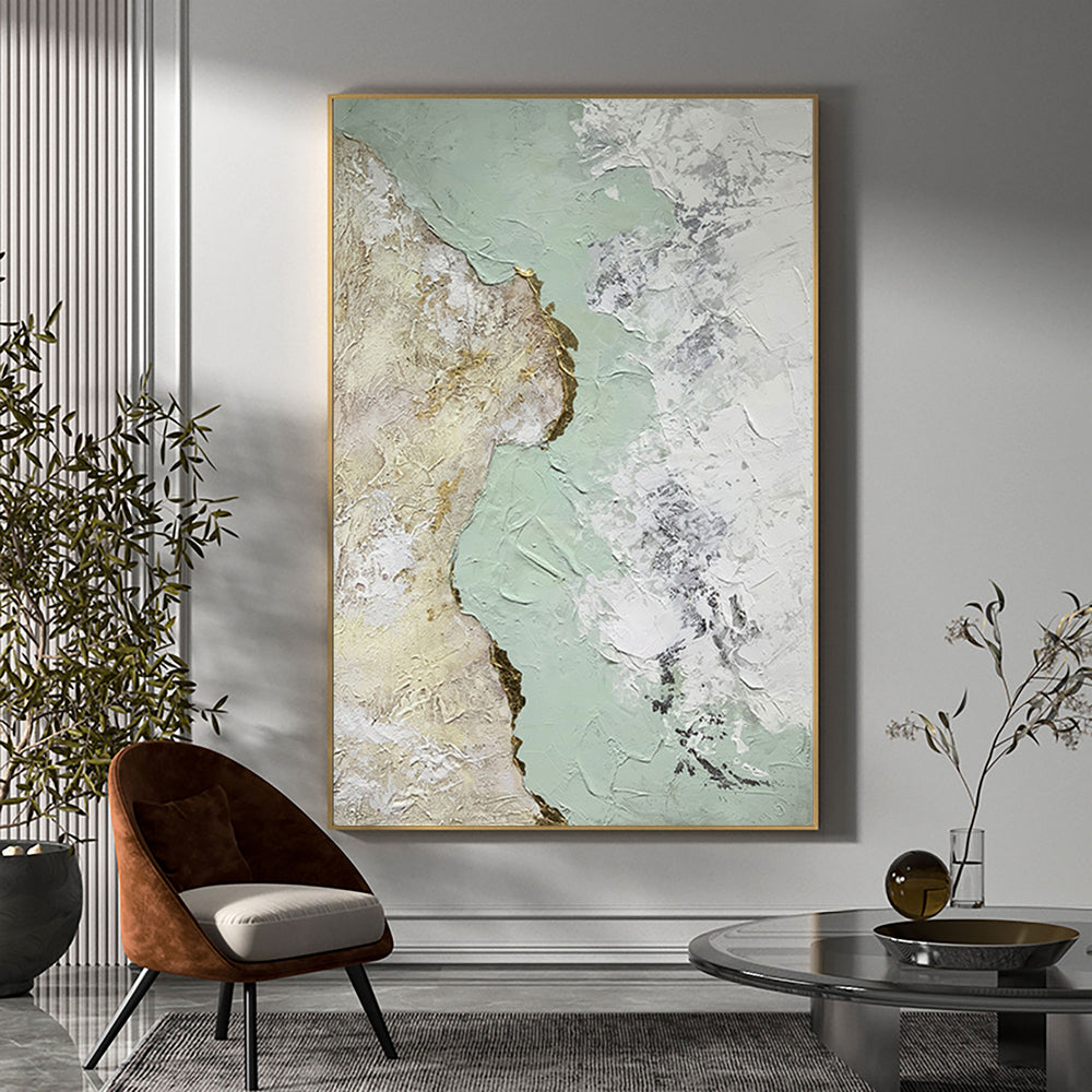 Abstract Green And Gold Canvas Painting Large Original Acrylic Abstract Canvas Art Modern Abstract Painting 