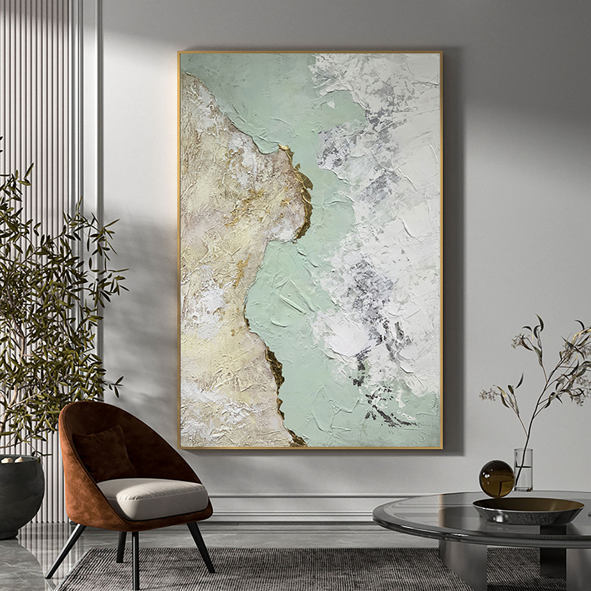 Abstract Green And Gold Canvas Painting Large Original Acrylic Abstract Canvas Art Modern Abstract Painting 