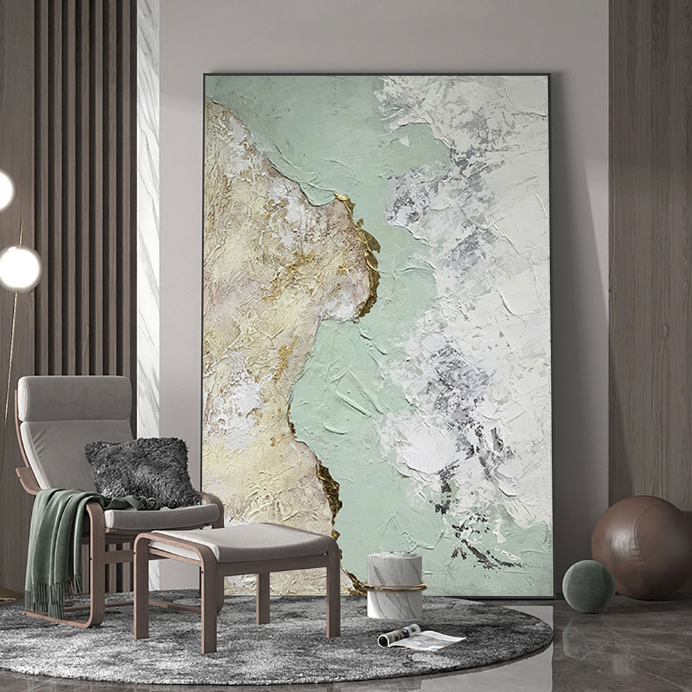 Abstract Green And Gold Canvas Painting Large Original Acrylic Abstract Canvas Art Modern Abstract Painting 