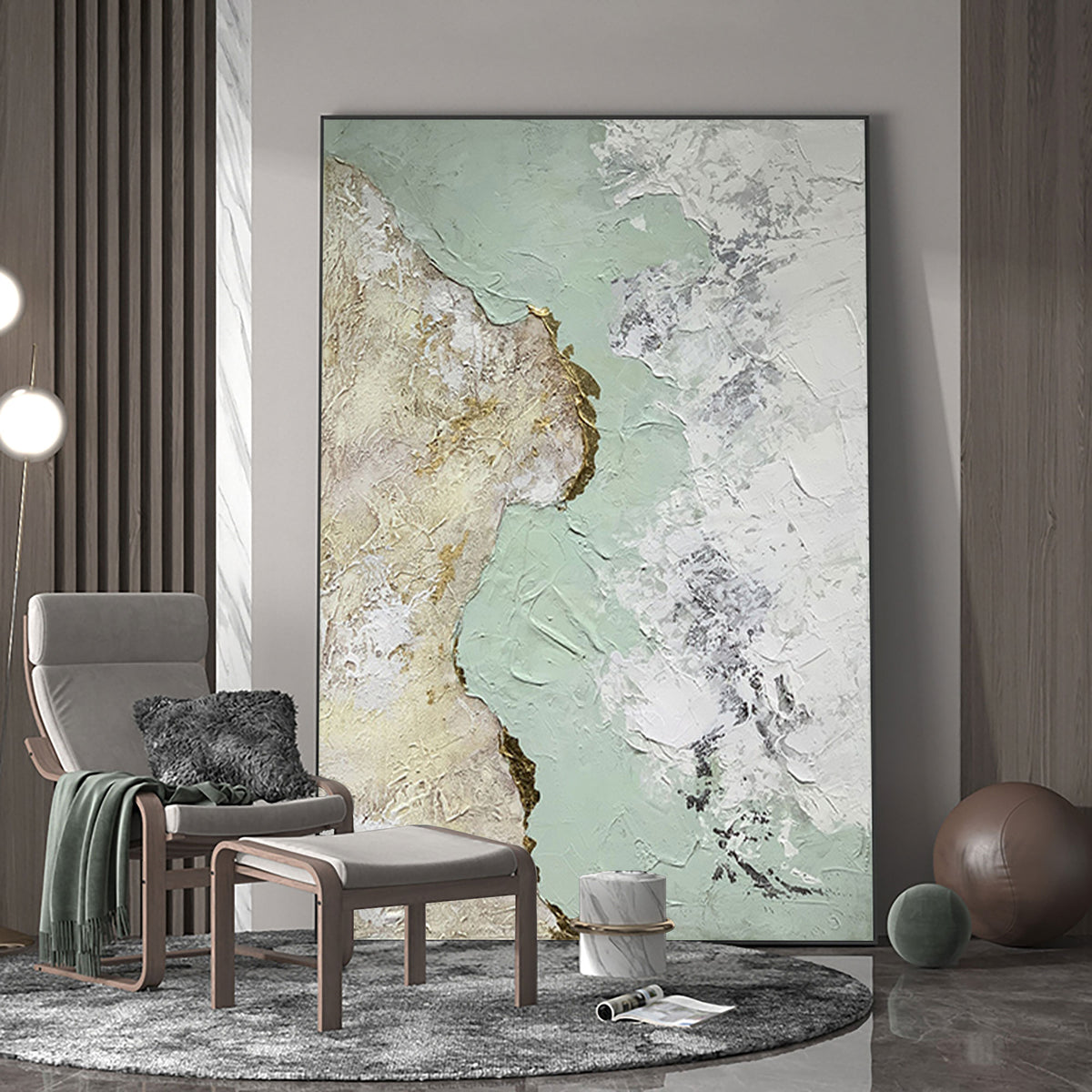 Abstract Green And Gold Canvas Painting Large Original Acrylic Abstract Canvas Art Modern Abstract Painting 