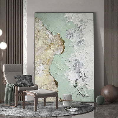 Abstract Green And Gold Canvas Painting Large Original Acrylic Abstract Canvas Art Modern Abstract Painting 