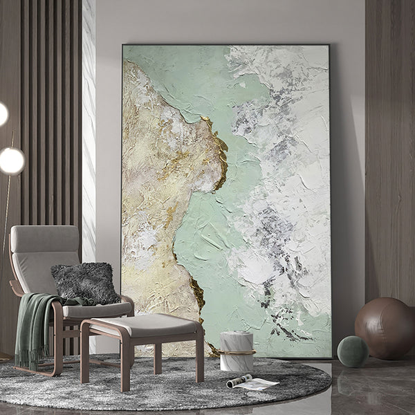Abstract Green And Gold Canvas Painting Large Original Acrylic Abstract Canvas Art Modern Abstract Painting 