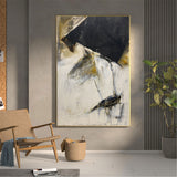 Large Vertical Modern Canvas Wall Art Original Black White Yellow Abstract Painting On Canvas Abstract Wall Art