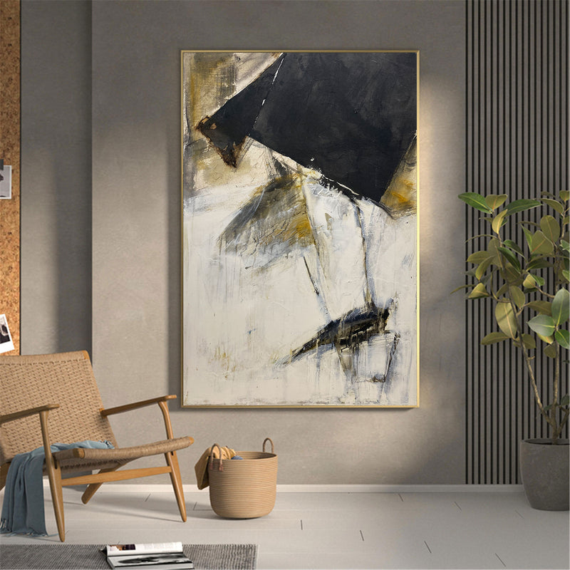 Large Vertical Modern Canvas Wall Art Original Black White Yellow