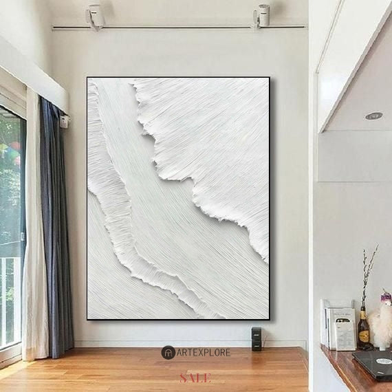 Modern 3D White Abstract Art Minimalist Painting Rich Textured Art White Plaster Wall Art