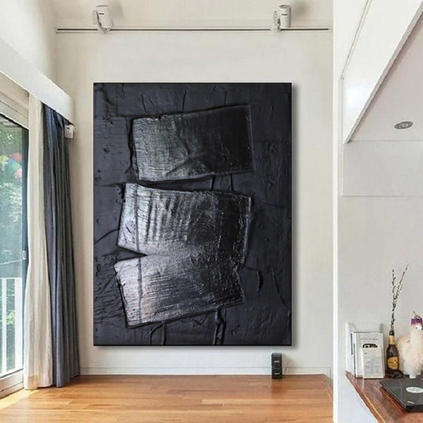 Black wall art 3D Black Minimalitst Art Black Abstract art Black 3D Textured Canvas Painting