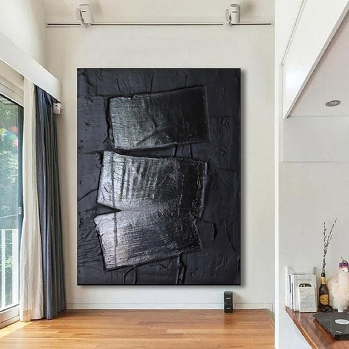 Black wall art 3D Black Minimalitst Art Black Abstract art Black 3D Textured Canvas Painting