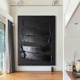 Large Black Abstract art Black 3D Textured Painting Black 3D Minimalist Painting For Sale