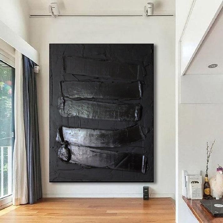 Large Black Abstract art Black 3D Textured Painting Black 3D Minimalist Painting For Sale