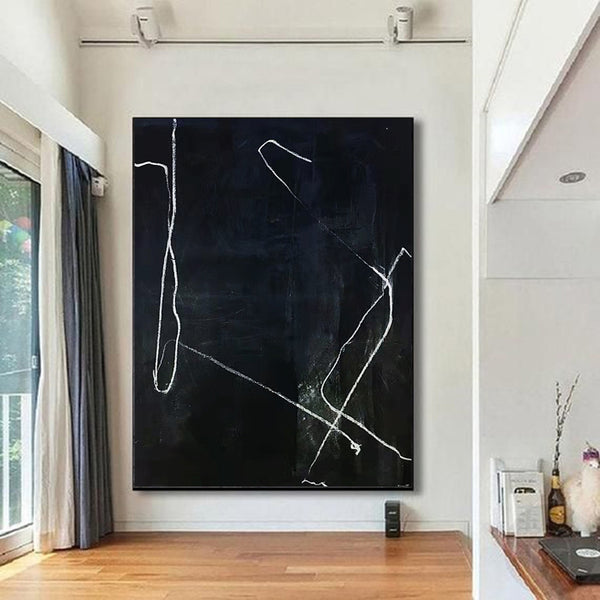 Modern Black Minimalist Painting Abstract Wall Art Minimalist Canvas Painting For Sale