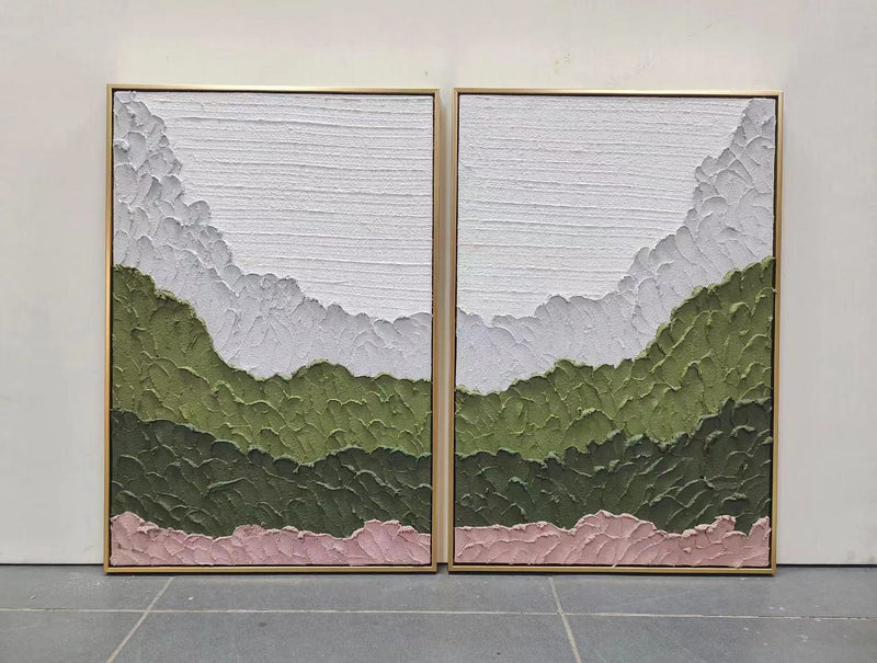 Modern Large Wall Art For Interior Green Textured Minimalist Abstract Art Set Of Two Wall Art For Home Decor