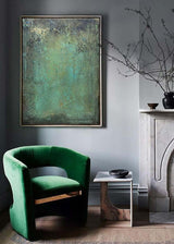 Large Green Acrylic Painting On Canvas Oversized Textured Modern Abstract Art Framed Canvas Art for Sale