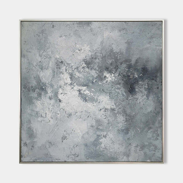 Large Framed Grey Abstract Canvas Painting In Acrylic For Bedroom