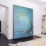 Blue Huge Wave Oil Painting On Canvas Large Abstract Ocean Wall Art Ocean Wave Painting Acrylic Textured Art Blue And Gold Abstract Painting