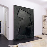 Black 3D Textured Canvas Art Black 3D Minimalist Painting Large Black Minimalist Wall Art