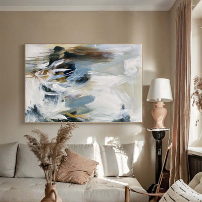 White Gray Minimalist Art Gray Abstract Art Canvas Wall Art Horizontal Wall Art For Livingroom