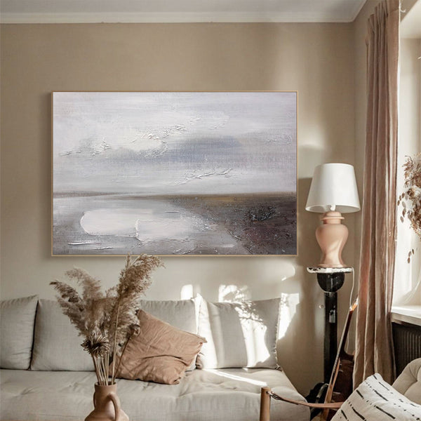 Modern Grey Textured Landscape Wall Art Large Acrylic Paintings Livingroom Canvas Art For Sale