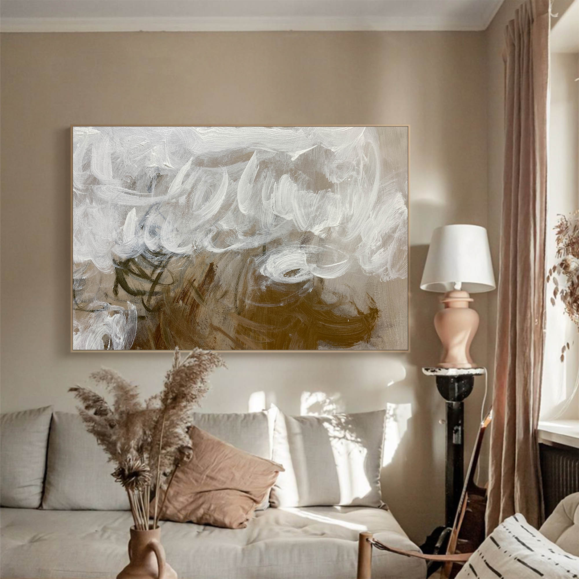 Modern Beige Abstract Wall Art Large Canvas Wall Art Abstract Acrylic ...