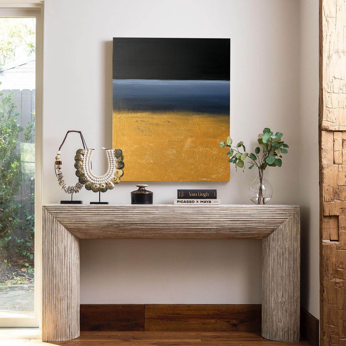 Modern Black Gold Blue Minimalist Painting Abstract Oil Painting Canvas Wall Art For Sale