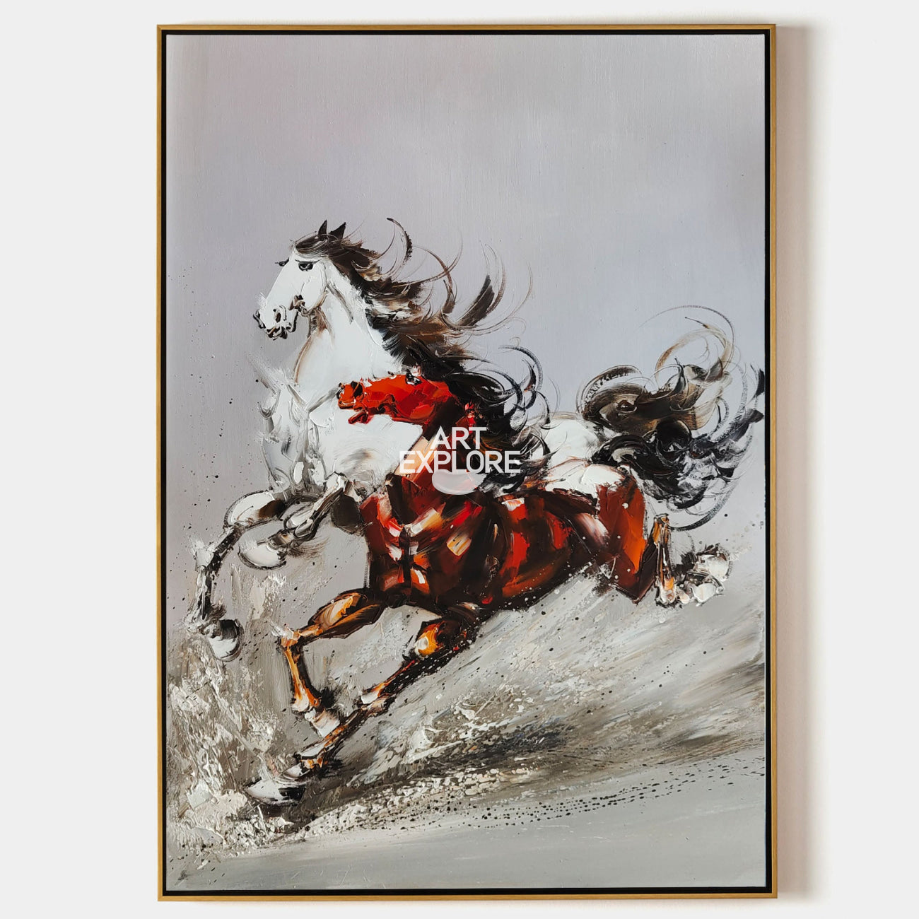 Rich Textured Running Horse Wall Art Modern Horse Textured Canvas Wall Art Horse Acrylic Painting For Sale