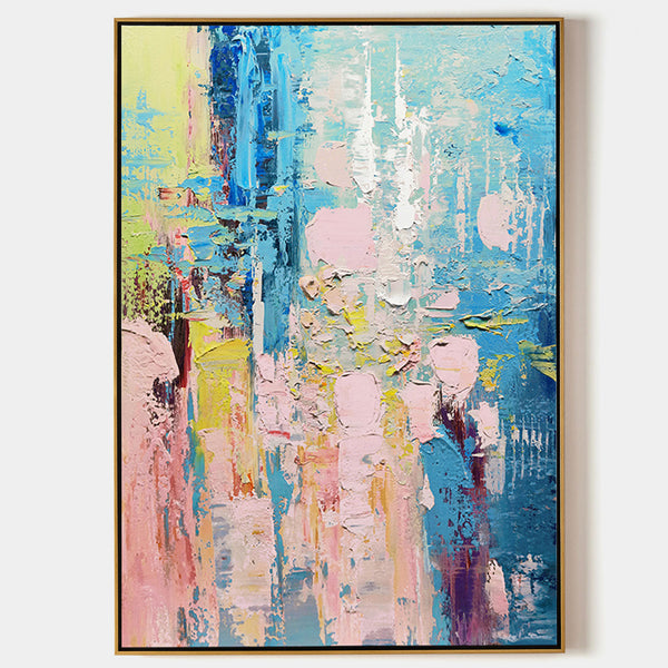 Large Colorful Abstarct Wall Art Extra Large Vertical Pink And Blue Abstract Art Textured Colorful Canvas Wall Art