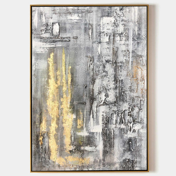 Abstract Gold Wall Art Grey And Gold Wall Art Huge Vertical Wall Art