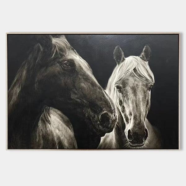 Large Running Horses Canvas Art Wild Horse Wall Art Black And White Horse Oil Painting For Sale