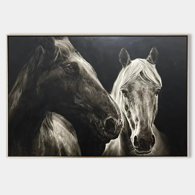 Large Running Horses Canvas Art Wild Horse Wall Art Black And White Horse Oil Painting For Sale